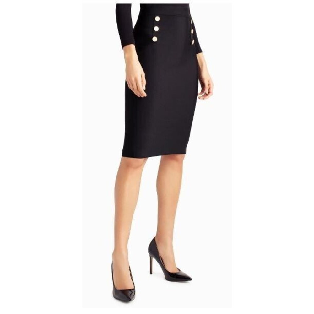 Nicole Miller Midi Skirt NWT Black Charlotte Sailor Button Retails $109 Size S